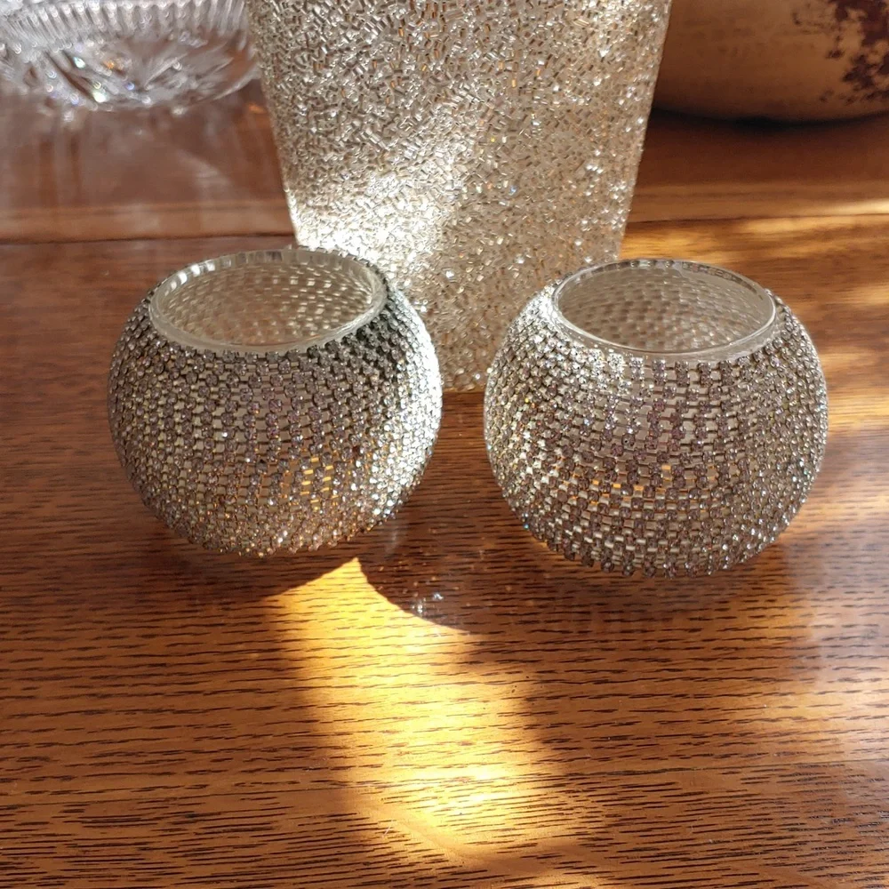 Silver Rhinestone Candle Holders